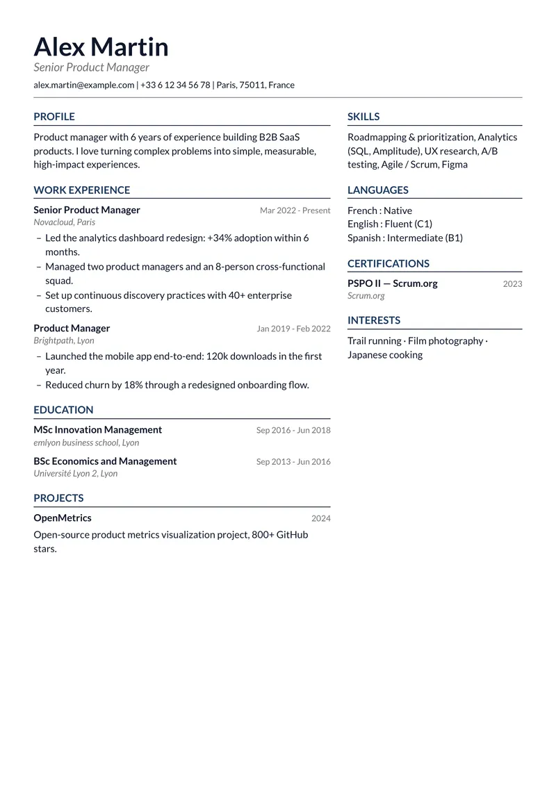 Column résumé template, simple family, two-column layout