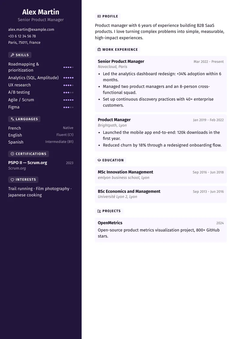 Neon résumé template, creative family, sidebar on the left