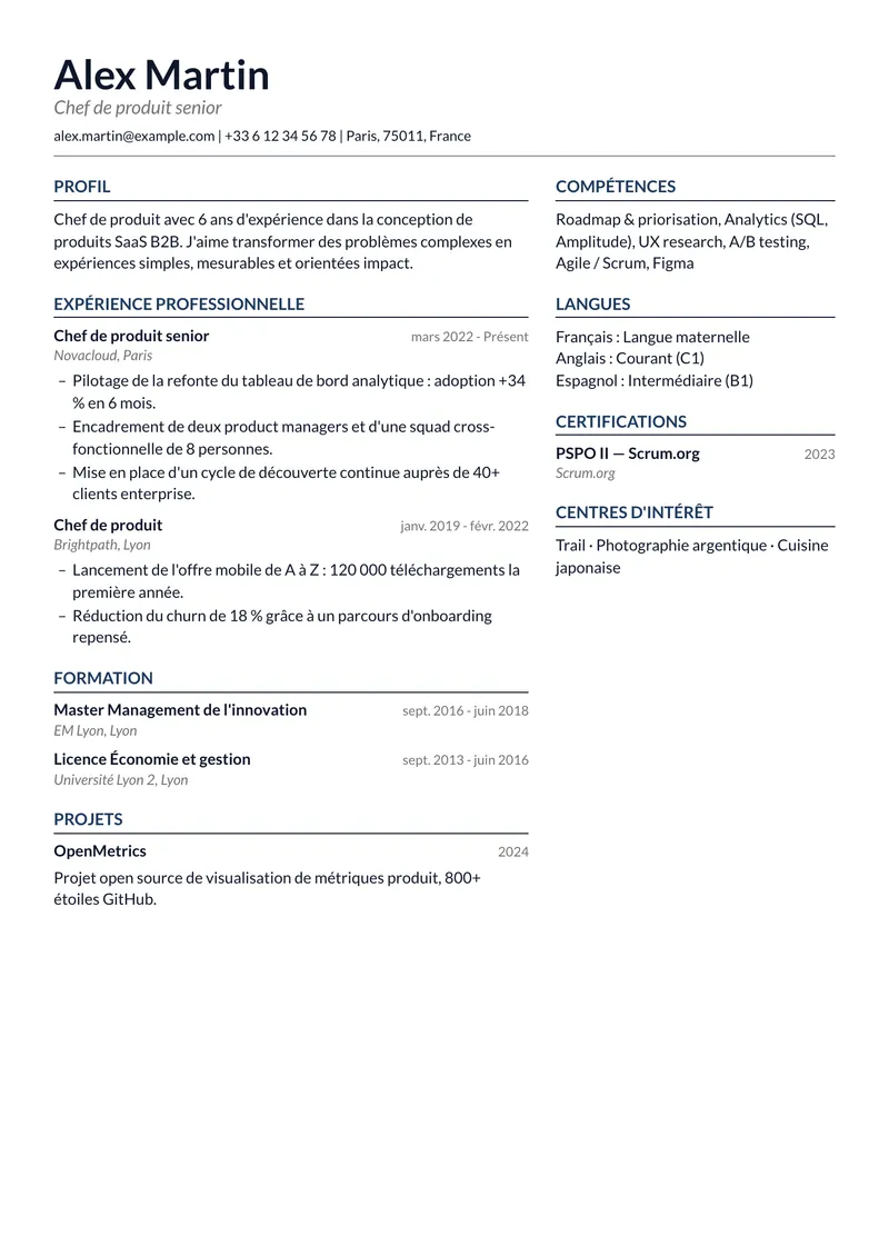 Modèle de CV Colonne, famille simple, mise en page sur deux colonnes