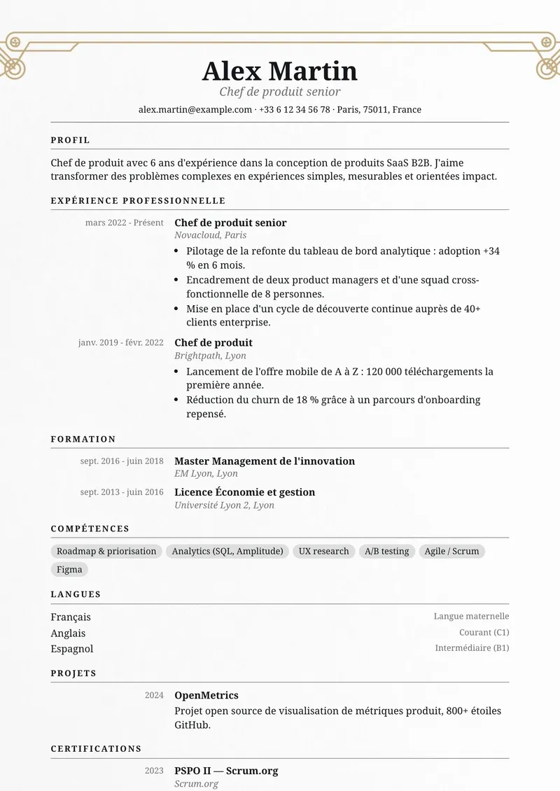 Modèle de CV Médaillon, famille classique, mise en page sur une colonne