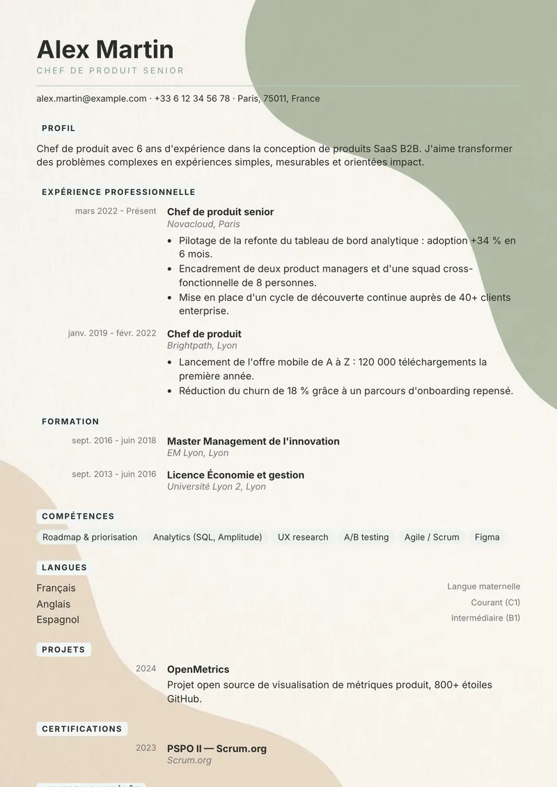 Modèle de CV Pastel, famille créative, mise en page sur une colonne