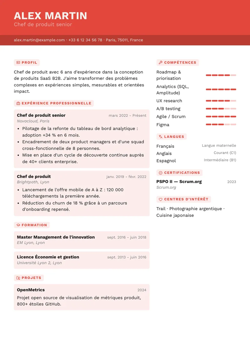 Modèle de CV Signal, famille moderne, mise en page sur deux colonnes